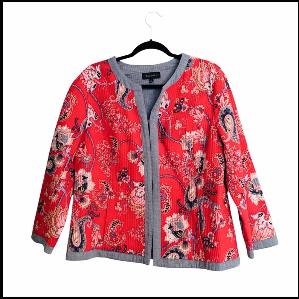 Talbots - Red Paisley Quilted Jacket Blazer - 100% Cotton - Size XL- Like New! - Picture 5 of 12